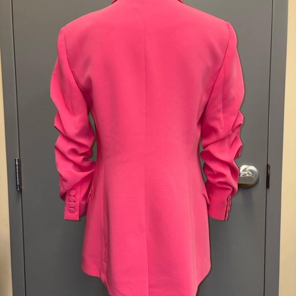 cinq a sept Vibrant Hot Pink Double-Breasted Blazer size 6 ruched sleeves - Picture 5 of 12
